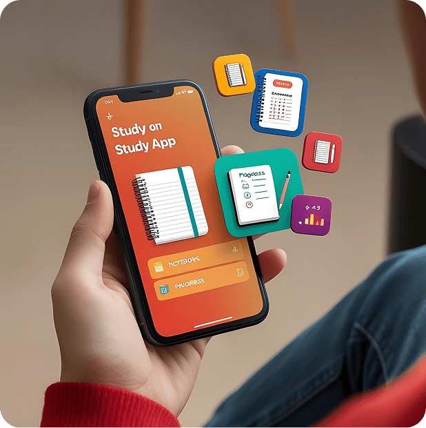 Student using an educational mobile app on their smartphone with interactive lessons