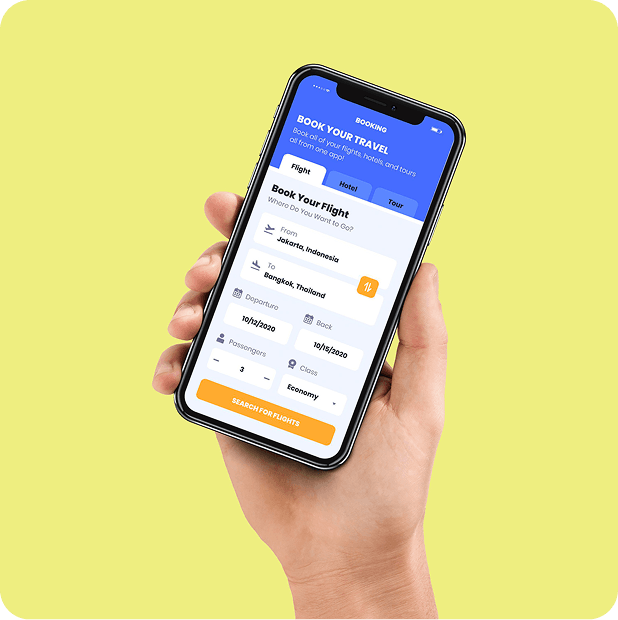 Smartphone showing a booking app with a calendar and available time slots