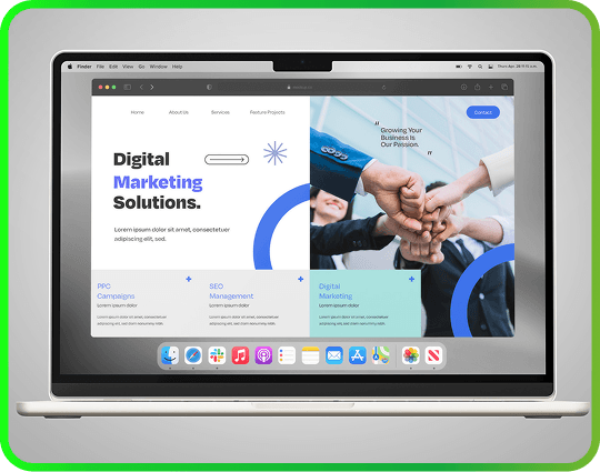 Mockup of a digital marketing landing page on a laptop