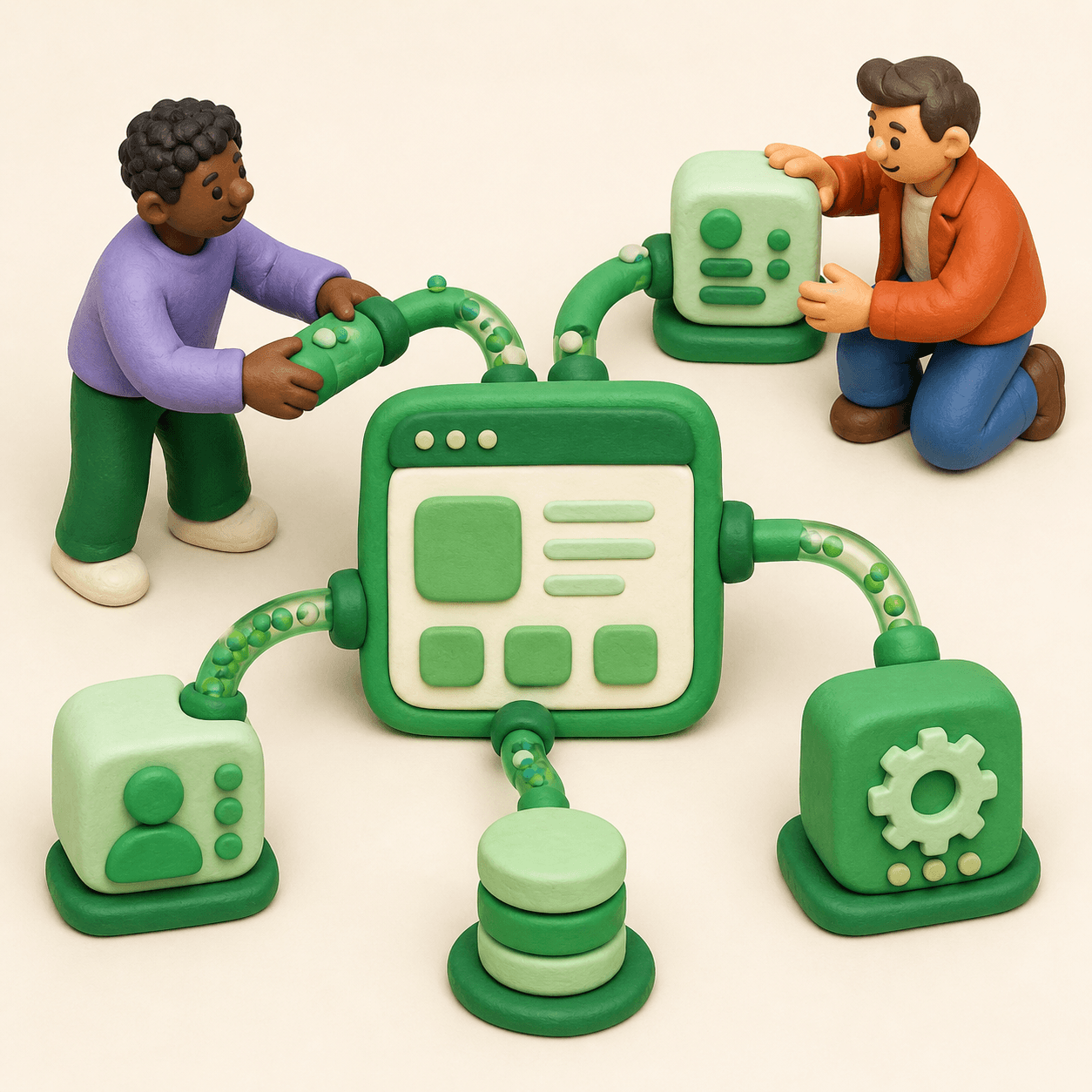 Mano sosteniendo iconos flotantes que representan APIs y servicios web interconectados