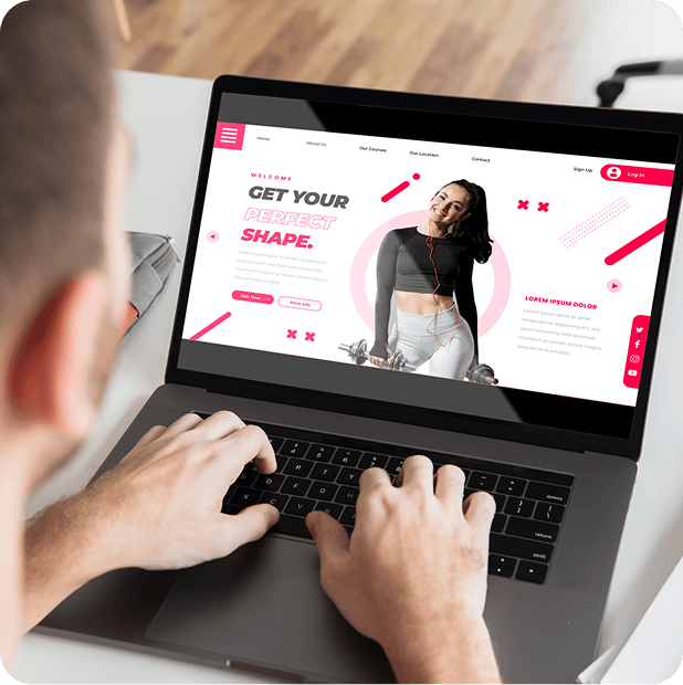 Person viewing a marketing landing page on a laptop