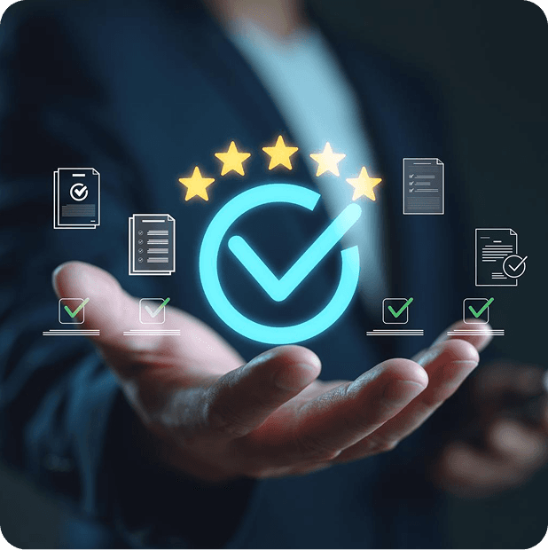 Approval symbol with stars representing quality and customer satisfaction