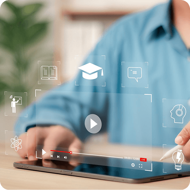Online student following a course on an e-learning platform on their laptop