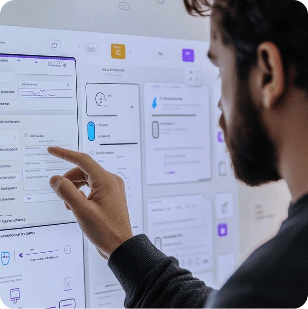 User interacting with an enterprise application interface on a touch screen