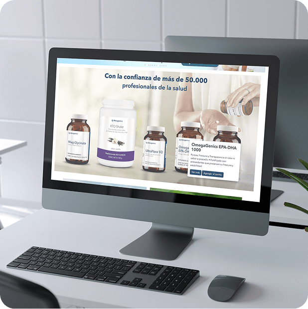 Mockup of a custom online store on a laptop with featured products