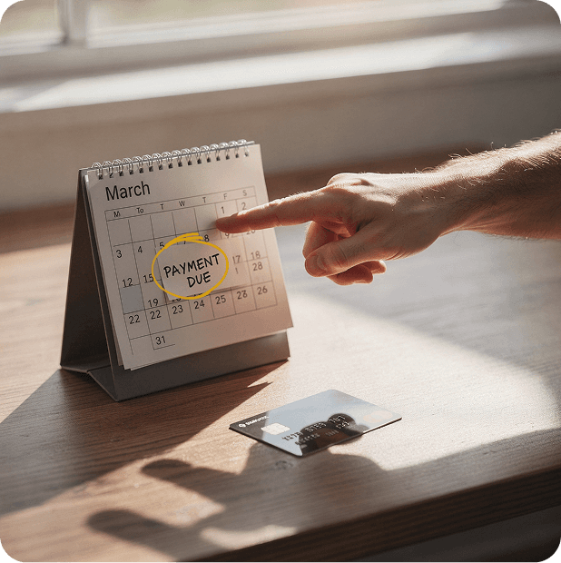 Desktop calendar with a day marked as 'Payment Due' representing recurring billing