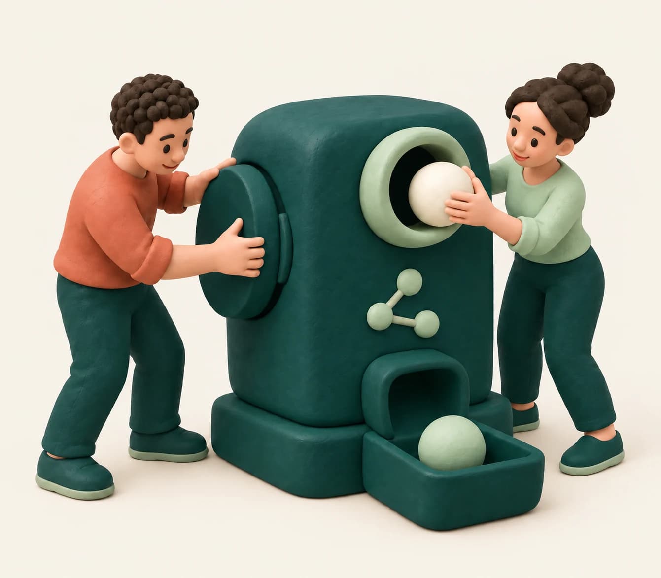 Ilustración clay del desarrollo y validación de un producto con IA