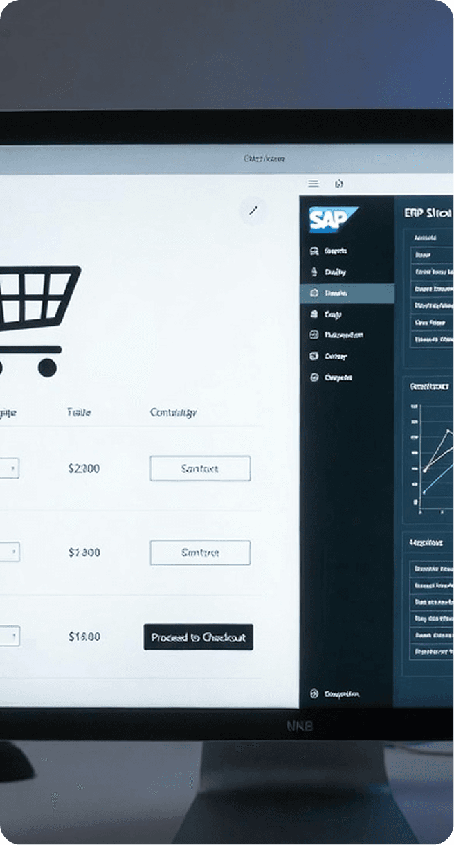 Pantalla mostrando una plataforma de eCommerce integrada con un sistema ERP tipo SAP