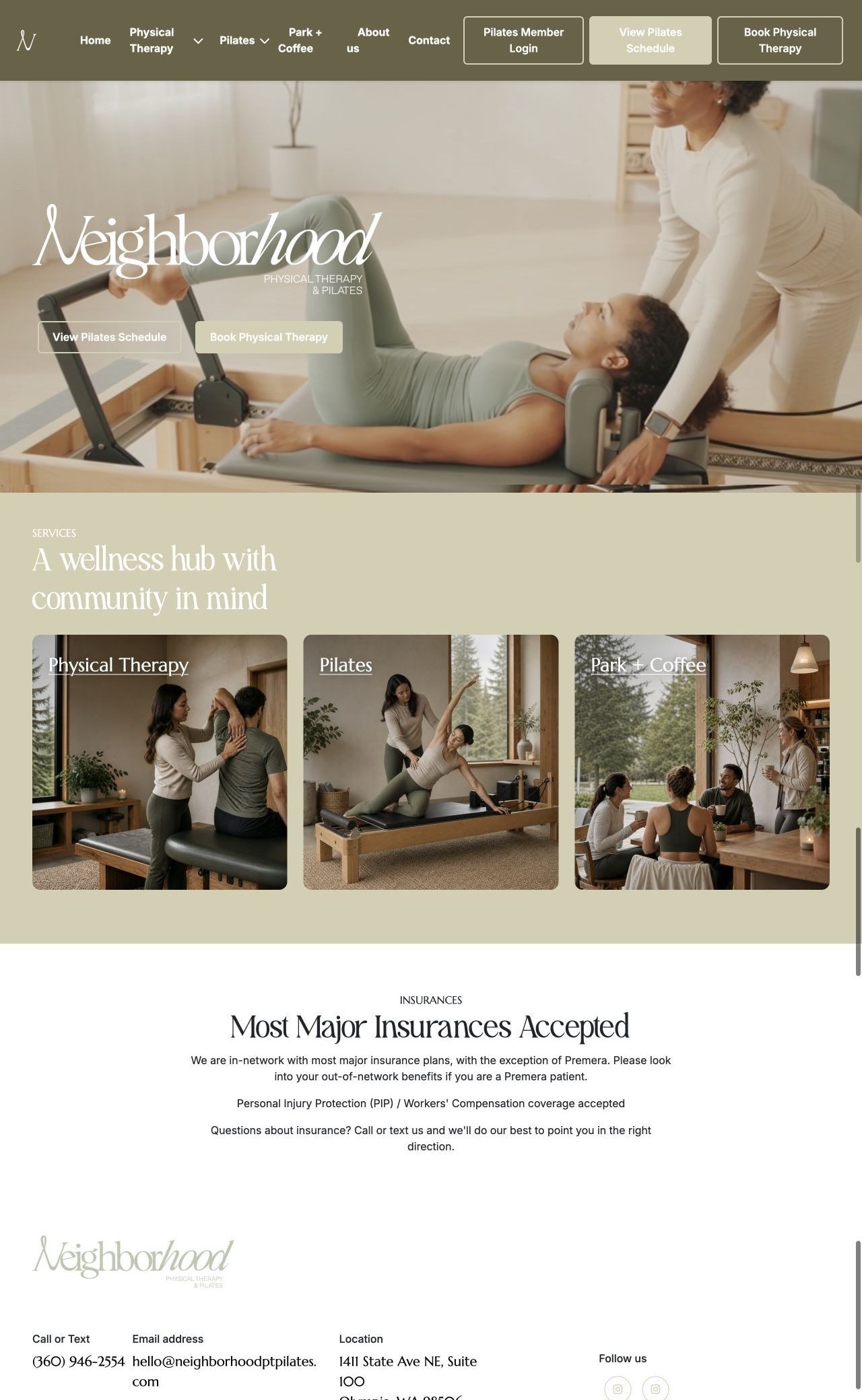 Website screenshot of Neighborhood PT & Pilates