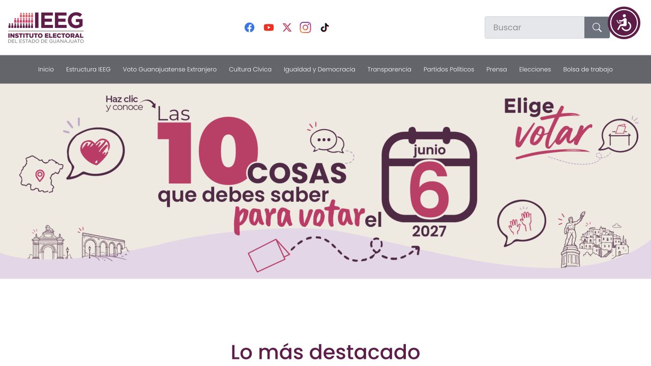 IEEG homepage with its institutional identity, navigation menu and main banner