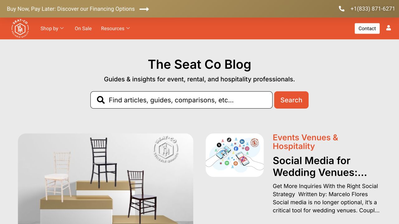 Blog de Seat Co. con buscador, guías y artículos para empresas de eventos