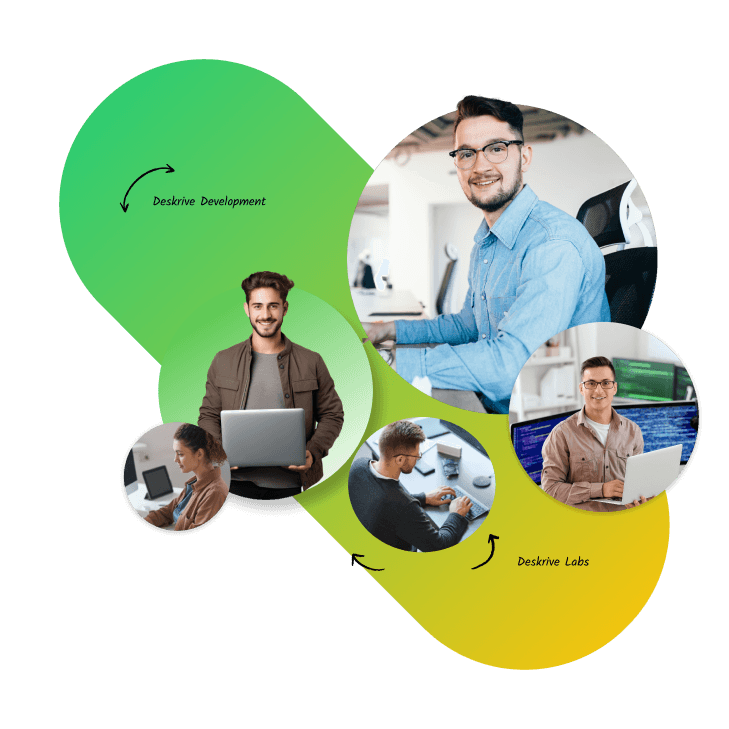 Deskrive Labs team in a discovery session: three people analyzing user insights
