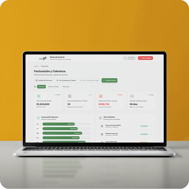Dashboard of a SaaS platform showing KPIs and usage charts on a laptop